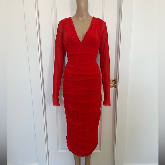 Fuzzy stretchy mesh ruched dress - Picture 1 of 4